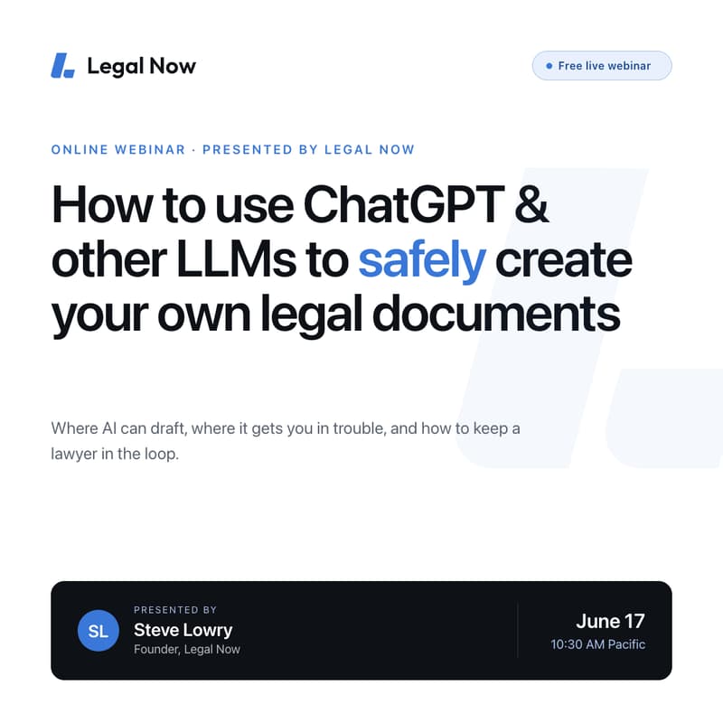 Cover Image for How to use ChatGPT & other LLM's to safely create your own legal documents
