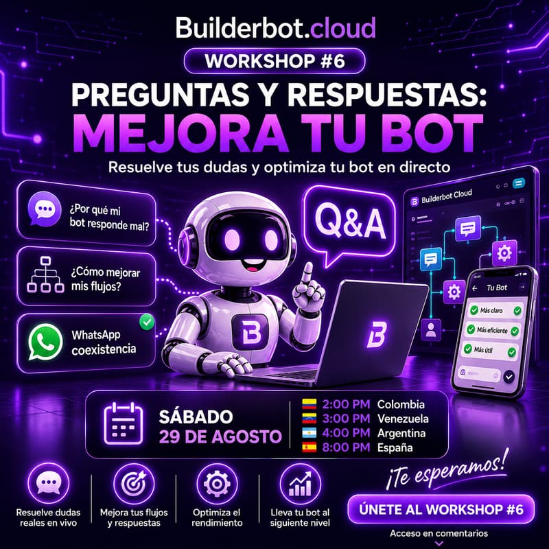 Cover Image for *🔔 Workshop #6 | Preguntas y Respuestas: Mejora tu Bot con Builderbot Cloud*