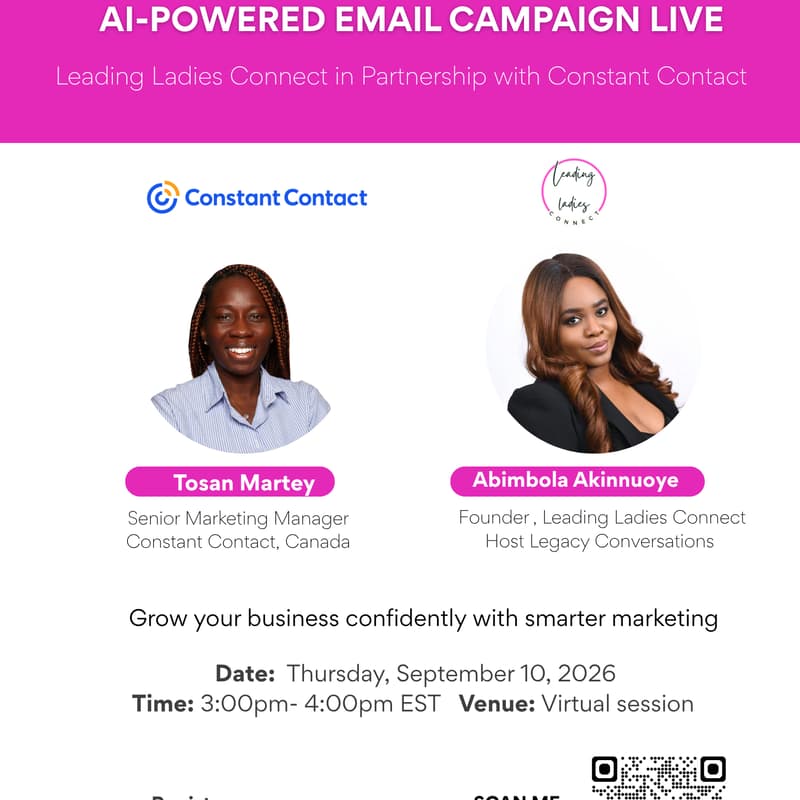 Cover Image for Leading Ladies Connect x Constant Contact : Own Your Audience: Build Your First AI-Powered Email Campaign Live