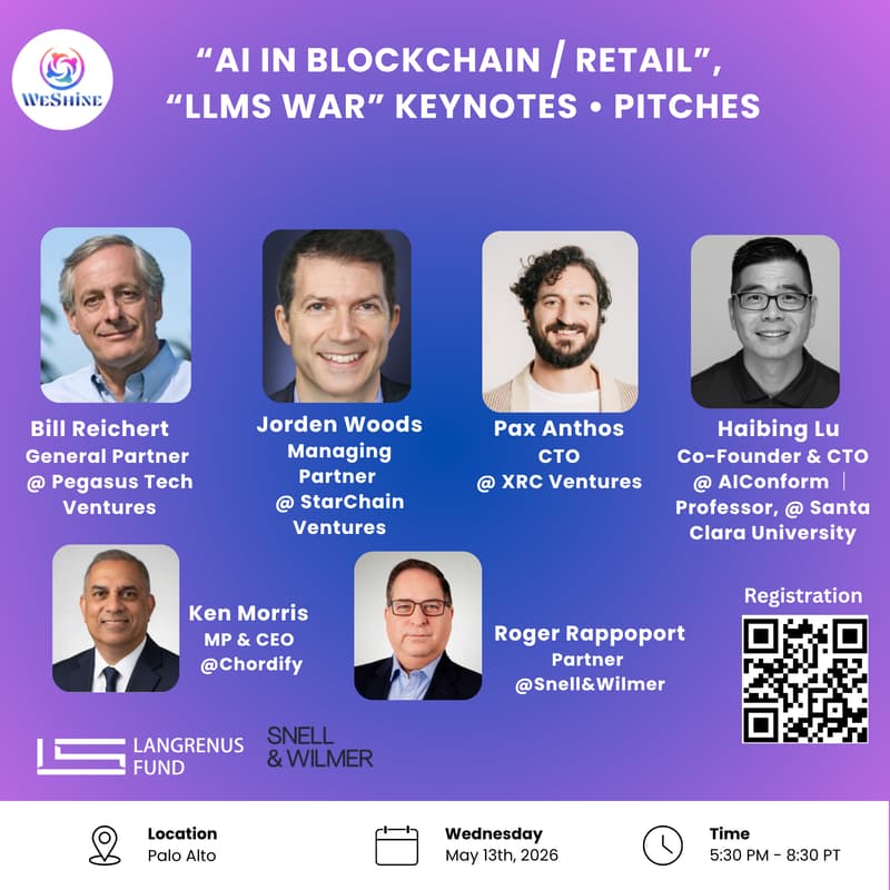 Cover Image for "LLMs War", "AI in Blockchain / Retail" keynotes + Startup Pitches