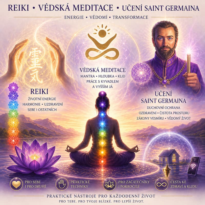 Cover Image for Kurz Reiki 1. stupně, meditace a Vysokého duchovního učení Saint Germaina