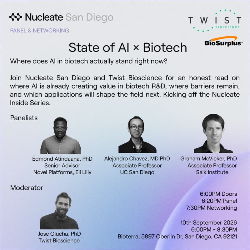 Cover Image for Nucleate San Diego Inside Series: State of AI x Biotech (In Partnership with Twist Bioscience)