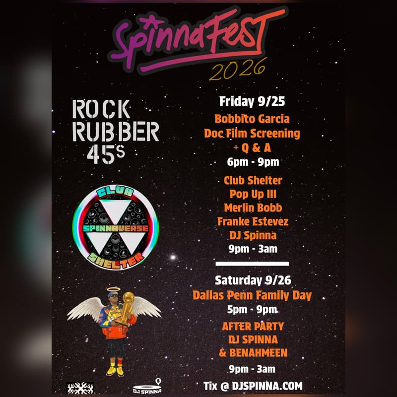 Cover Image for ★SPINNAFEST 2026 • 2 DAY-MUSIC + ARTS FESTIVAL★ AllDay Activations + Fri 9/25 Club Shelter Party + Sat 9/26 After Party w/ DJ Spinna+Guests