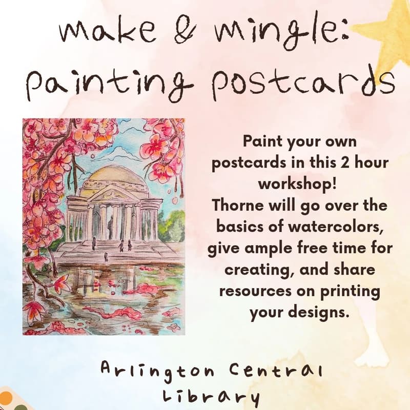 Cover Image for Make & Mingle: Watercolor Postcards Workshop