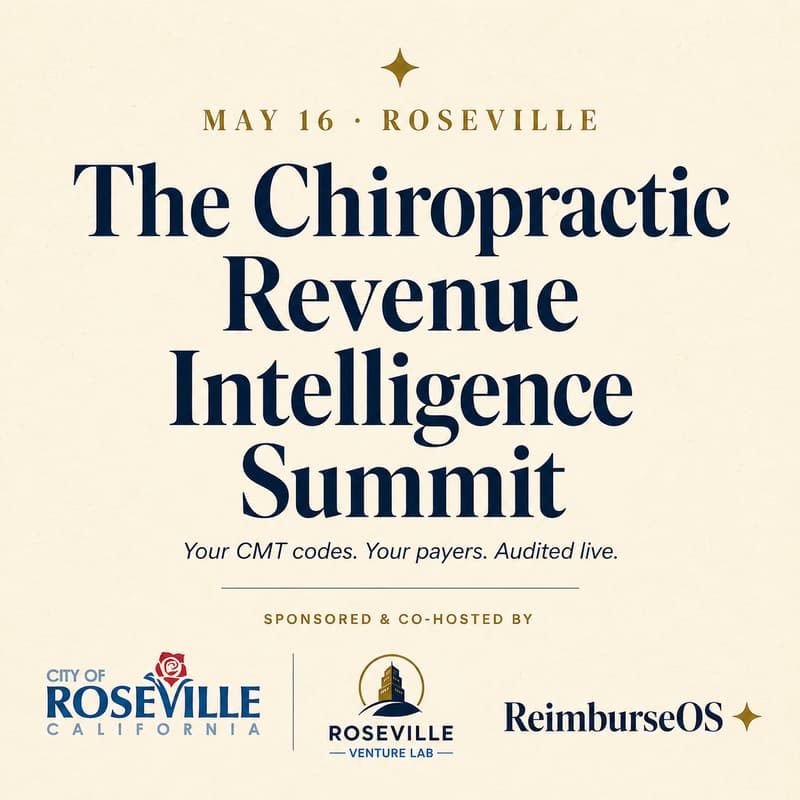Cover Image for Free Chiropractic Revenue Intelligence Summit - Catered by Fourscore Coffee House and Mikuni Sushi. Roseville's gift to local chiropractors.