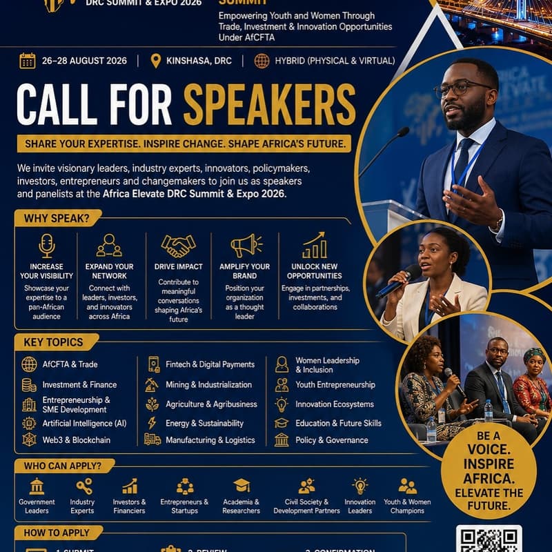 Cover Image for Africa Elevate DRC Summit & Expo 2026Speakers, Partners & Sponsors Expression of Interest