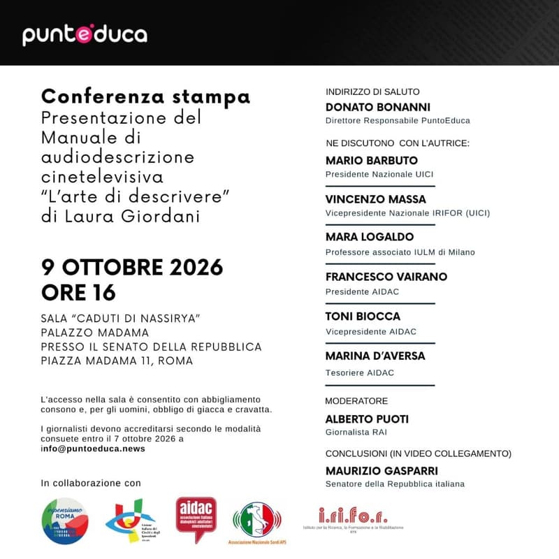 Cover Image for Presentazione Manuale di audiodescrizione cinetelevisiva "L'arte di descrivere" di Laura Giordani