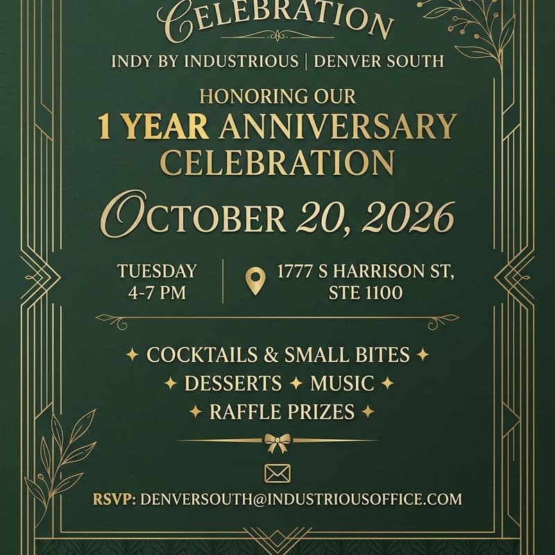 Cover Image for You’re Invited: Indy by Industrious Denver South 1-Year Anniversary!