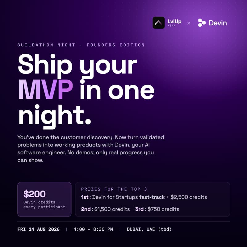 Cover Image for LvlUp MENA x Devin AI: Ship Your MVP Night