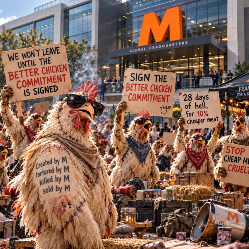 Cover Image for Frankenchickens protesting in front of Migros HQ: "Sign the BCC already!"
