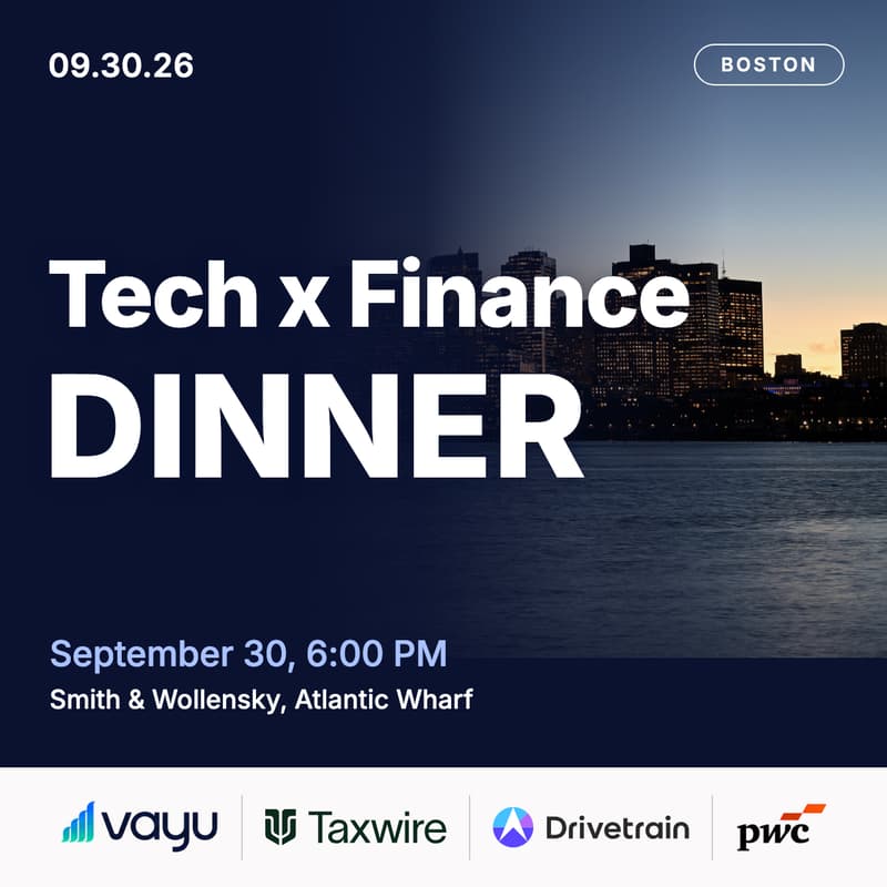 Cover Image for Tech x Finance Dinner at Smith & Wollensky with Vayu, Taxwire, Drivetrain & PwC