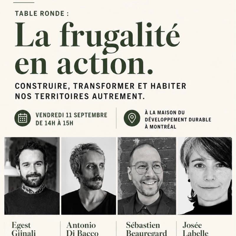 Cover Image for Table ronde : Faire autrement, la frugalité en action. Construire, transformer et habiter nos territoires autrement.