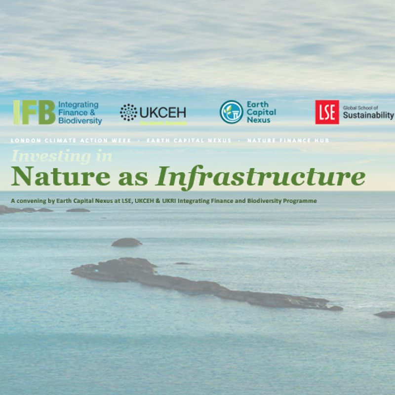 Cover Image for Investing in Nature as Infrastructure, an LCAW convening by Earth Capital Nexus at LSE, UKCEH and UKRI Integrating Finance and Biodiversity