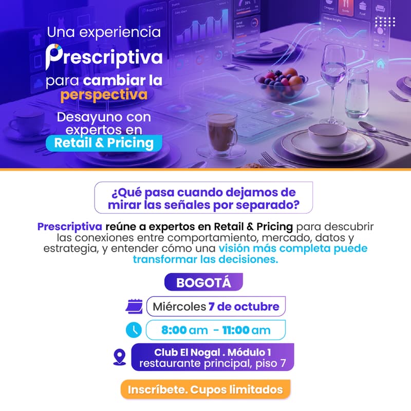 Cover Image for Desayuno con expertos en Retail y Pricing by Prescriptiva - Bogotá