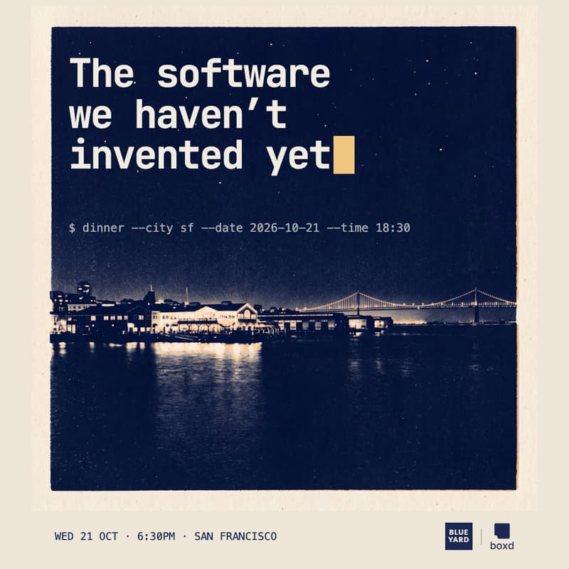 Cover Image for The Software We Haven’t Invented Yet, discussion and dinner hosted by Boxd and BlueYard