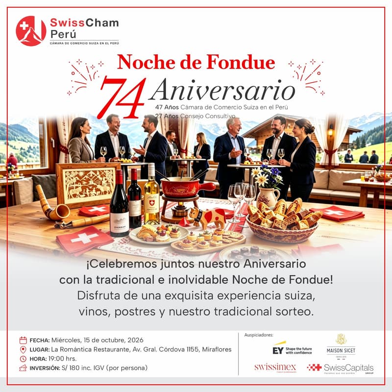Cover Image for 74° Aniversario de SwissCham Perú con nuestra tradicional Noche de Fondue