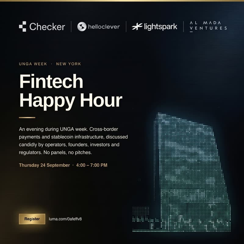 Cover Image for Fintech Happy Hour During UNGA week with Checker, Hello Clever, Lightspark and AMV