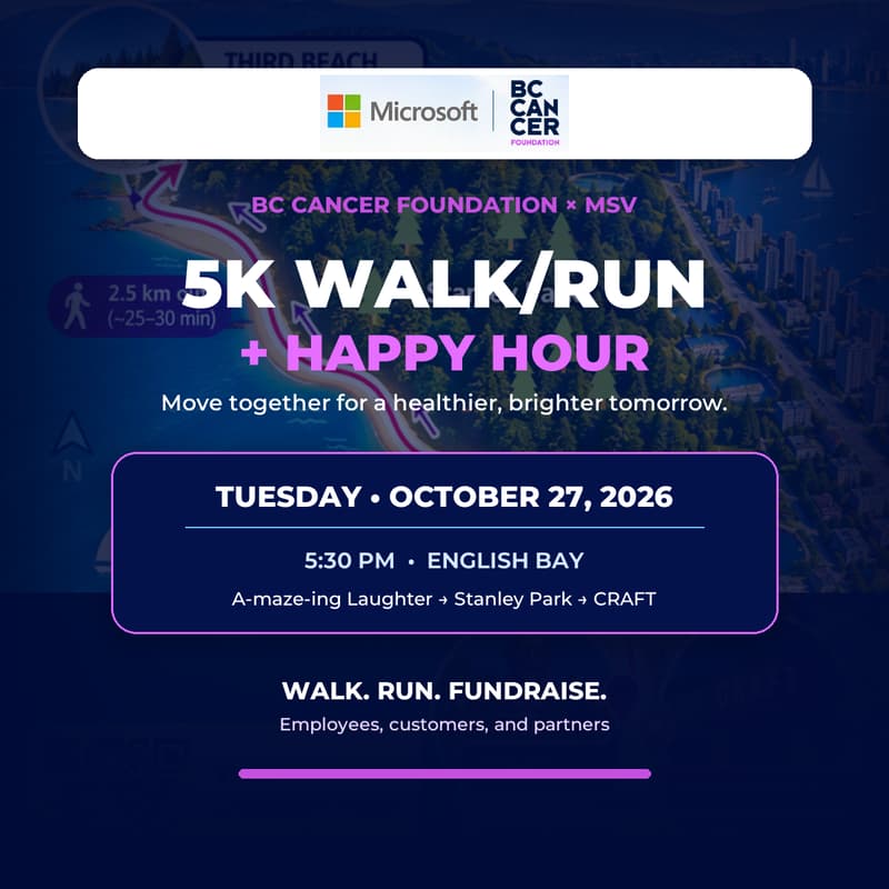 Cover Image for BC Cancer Foundation x Microsoft 5K Walk/Run & Happy Hour ๐ป