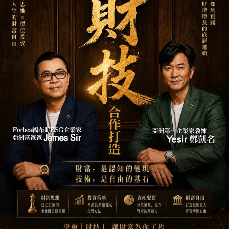 Cover Image for 亞洲第一企業家教練Yesir鄭凱名及Forbes福布斯ESG企業家•亞洲富爸爸James Sir合作打造被動收入 (財技課程A班)