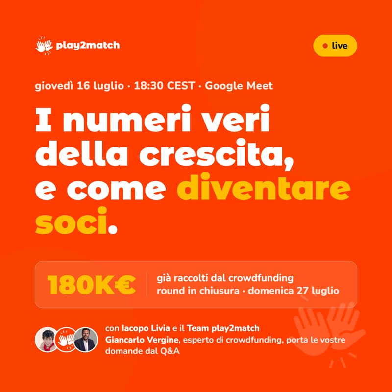 Cover Image for play2match Webinar: i numeri di crescita, le vere potenzialità e come si diventa soci