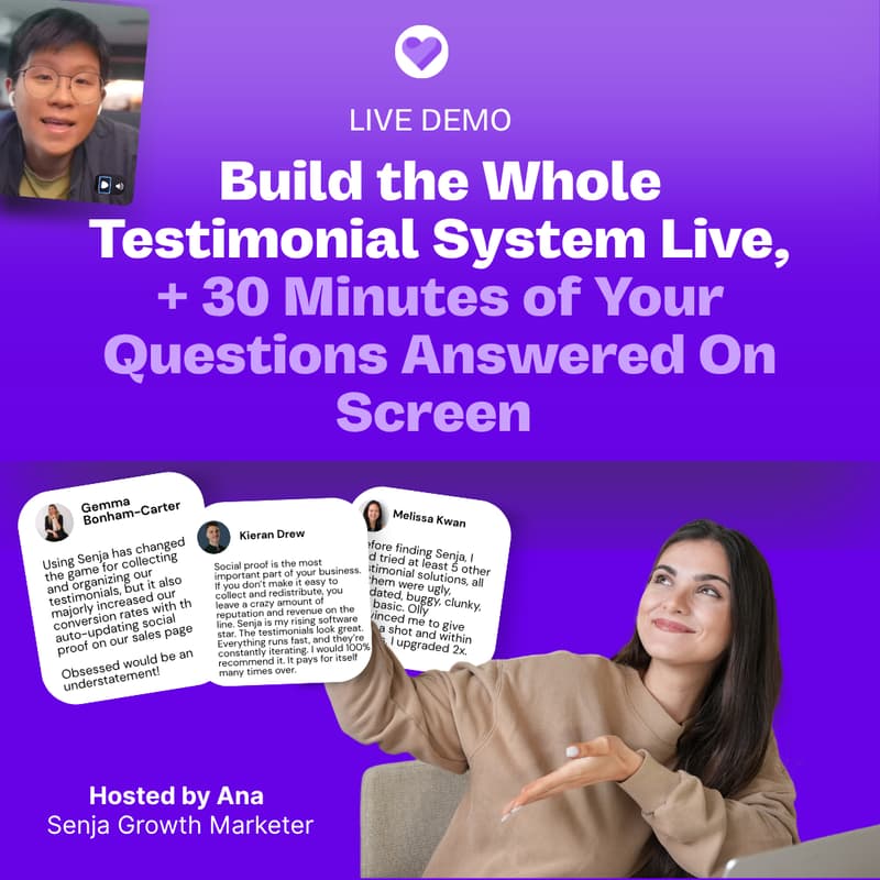 Cover Image for Build the Whole Testimonial System Live + 30 Minutes of Your Questions Answered On Screen
