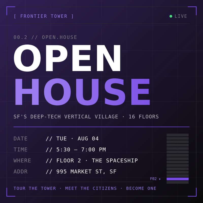 Cover Image for Frontier Tower Open House - Join SF's Deep-Tech Vertical Village