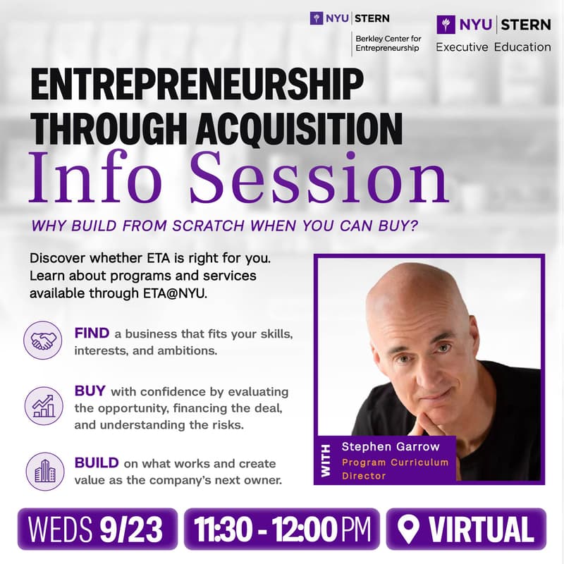 Cover Image for Entrepreneurship Through Acquisition: Info Session