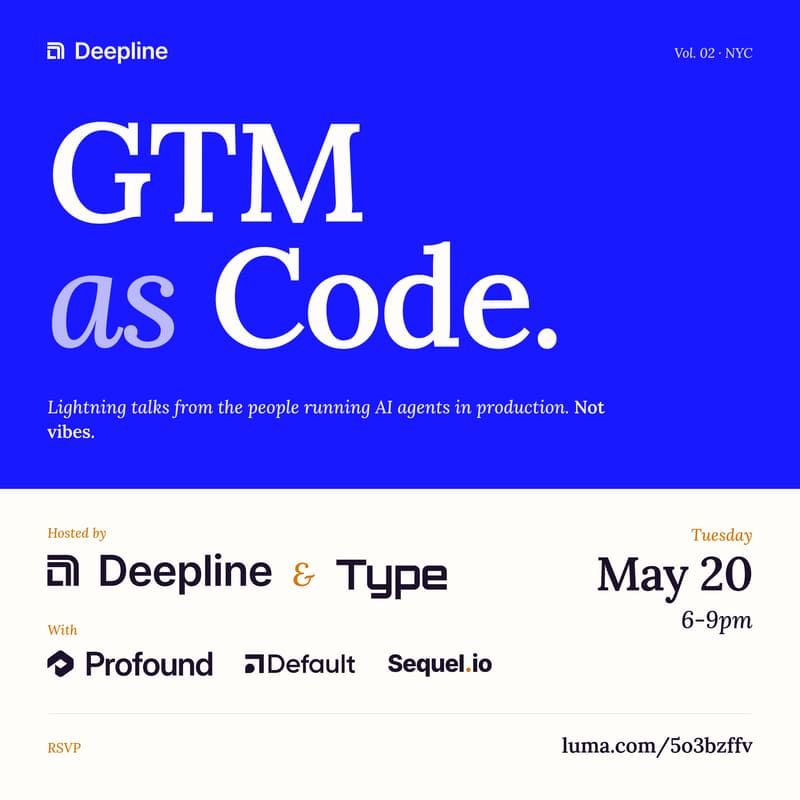 Cover Image for GTM & AI Eng NYC: GTM-as-Code + Claude Code Lightning Talks with Profound, Sequel.io & Default