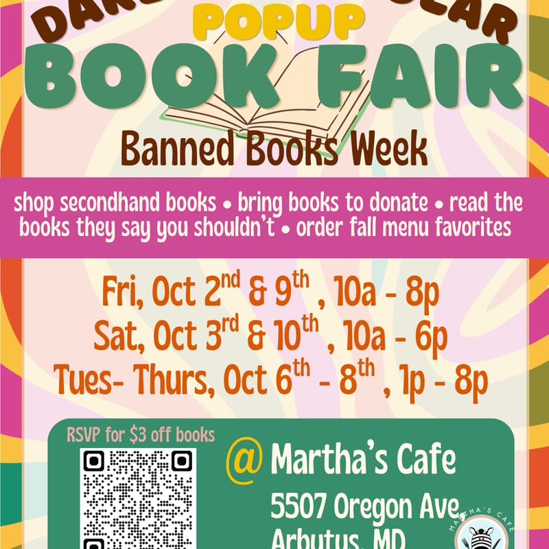 Cover Image for Banned Books Week Pop-Up Book Fair at Martha’s Café