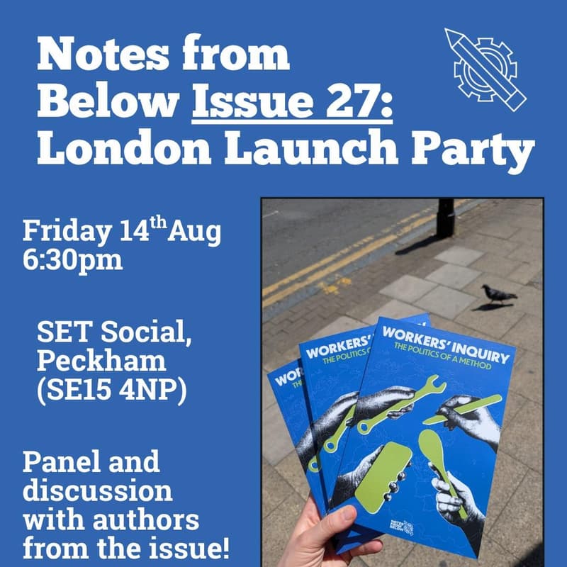 Cover Image for Launch of Notes from Below, Issue 27: Workers' Inquiry