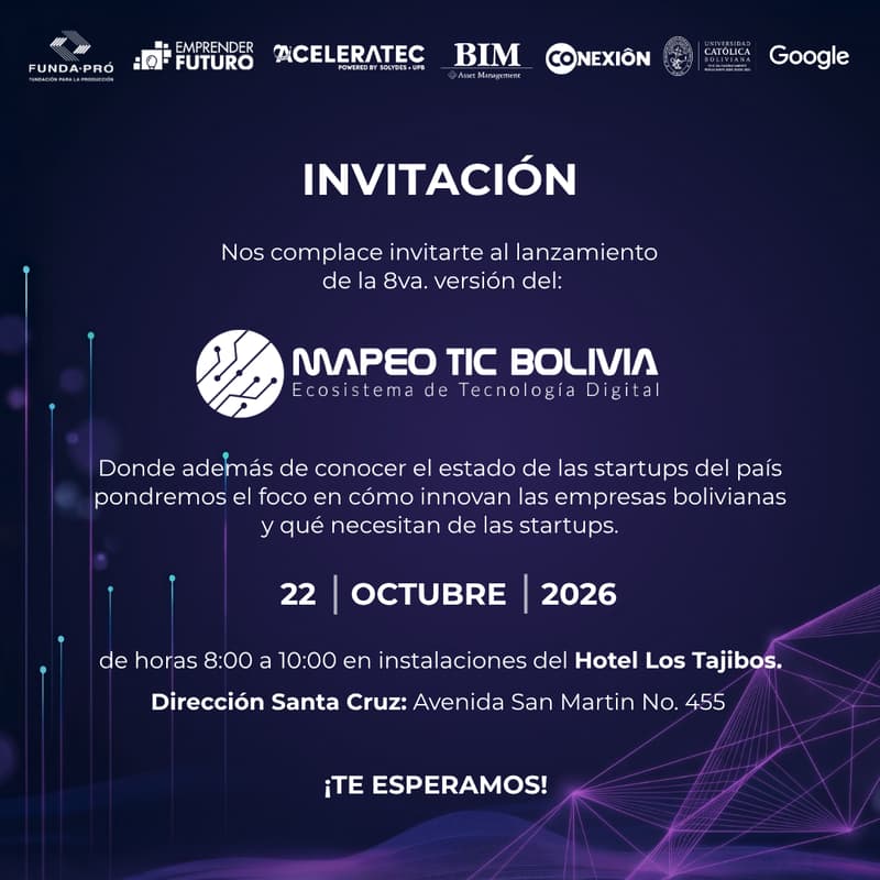 Cover Image for Lanzamiento del Mapeo TIC Bolivia 2026: Ecosistema de Tecnología Digital - Santa Cruz