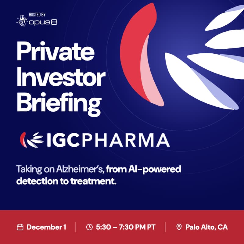 Cover Image for IGC Pharma Private Investor Briefing - Palo Alto