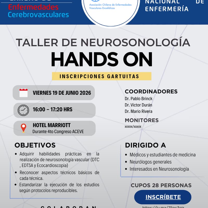 Cover Image for Taller Neurosonología Hands On - 4to Congreso Chileno de Enfermedades Cerebrovasculares