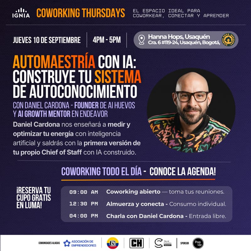 Cover Image for Coworking Thursdays - 10 de Septiembre: Charla sobre Autogestión del Liderazgo con IA!