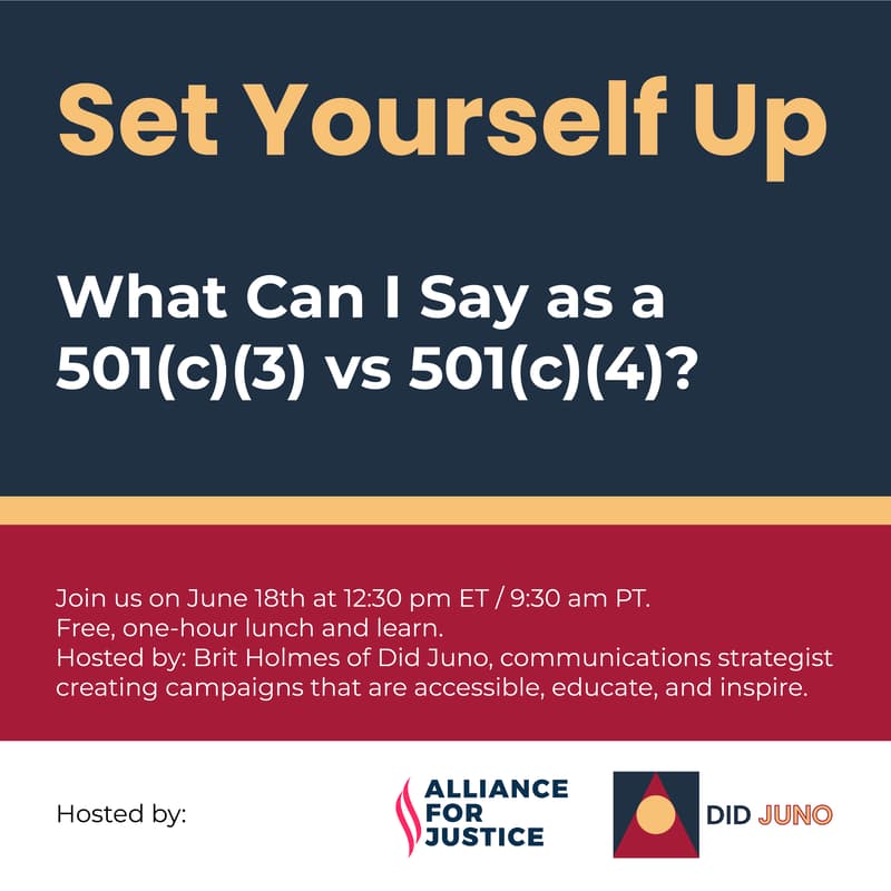 Cover Image for What Can I Say as a 501(c)(3) vs 501(c)(4)? | Set Yourself Up Lunch + Learn