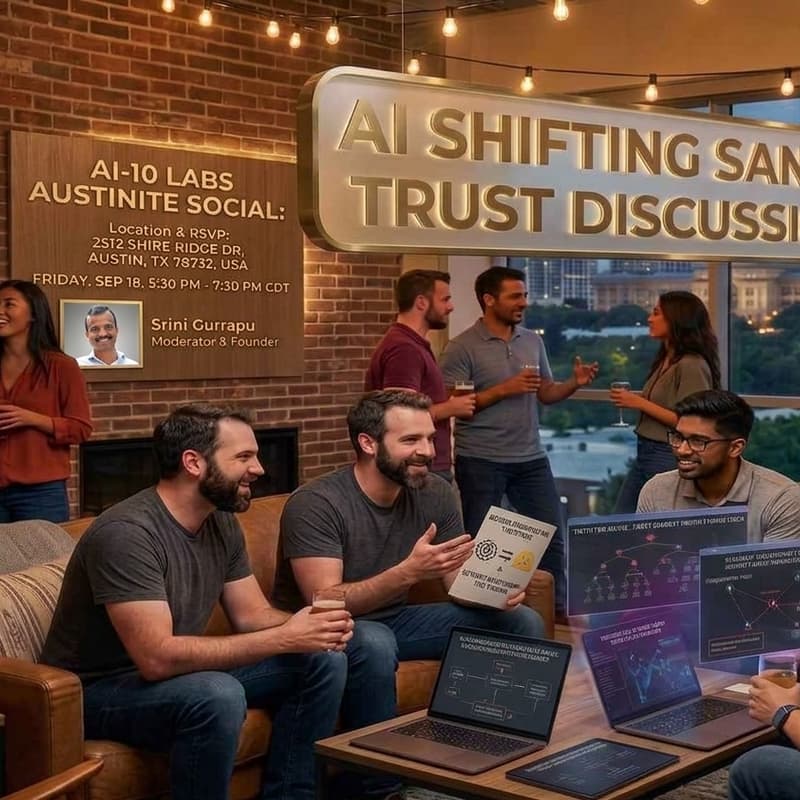 Cover Image for AI-10 Labs Austinite Social: AI Cyber builders meetup. "AI-Shifting Sands Trust" discussion.