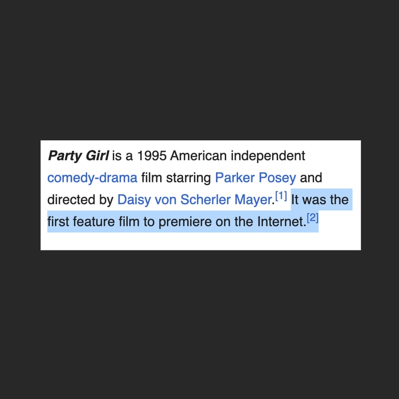 Cover Image for 🎞️ The First Movie to Stream Online: 'Party Girl' Screening (1995)