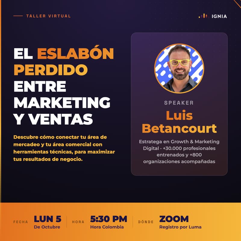 Cover Image for Webinar: El Eslabón perdido entre Marketing y Ventas - con Luis Betancourt!