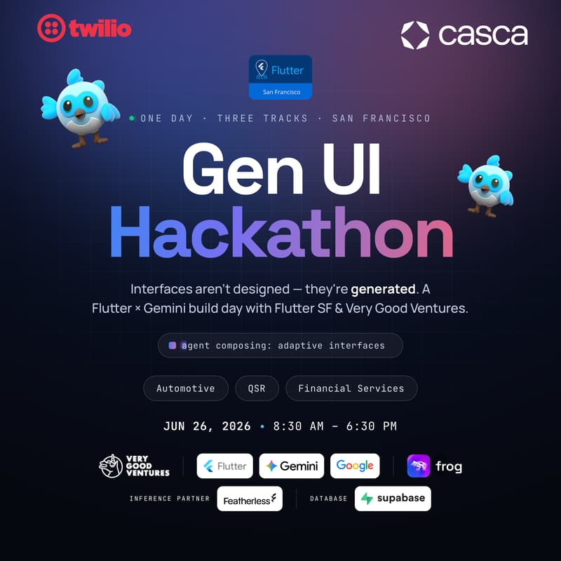 Cover Image for Flutter SF Gen UI Hackathon - Powered by Very Good Ventures (Win upto 5K total in credits and prizes)