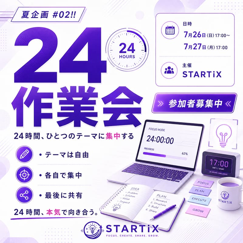 Cover Image for 夏企画 #02|24作業会 — 24時間、ひとつのテーマに向き合う