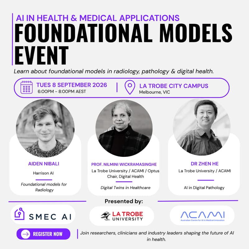 Cover Image for Melbourne Foundational Models Meetup: AI in Health & Medical Applications
