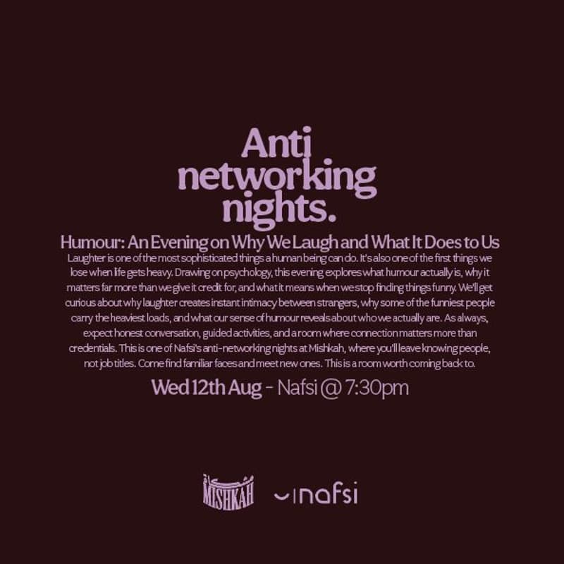 Cover Image for Nafsi's Anti Networking Nights | Humour: An Evening on Why We Laugh and What It Does to Us