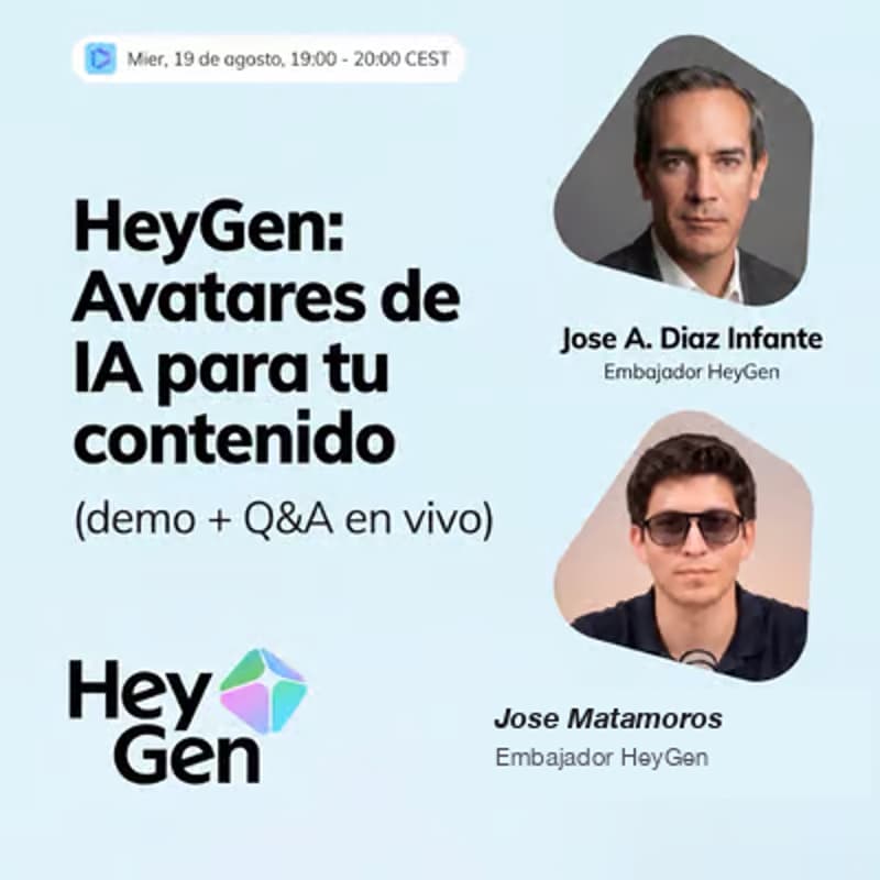 Cover Image for HeyGen: Avatares de IA para tu contenido (demo + Q&A en vivo)