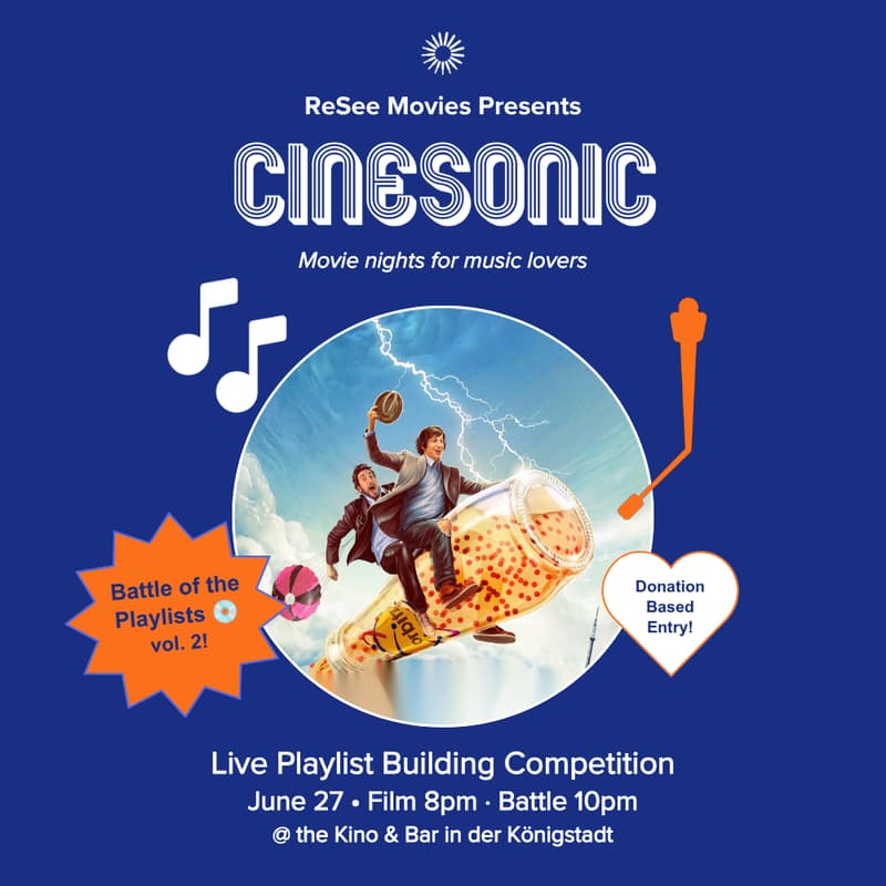Cover Image for cinesonic "Battle of the Playlists" vol 2 ⚔️ Sneak Film Screening + Live Playlist Building Competition 💿