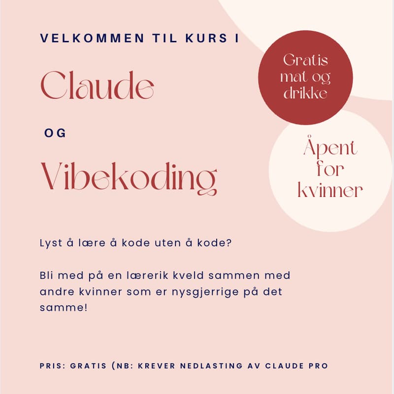 Cover Image for Kurs i Claude og vibekoding for kvinner