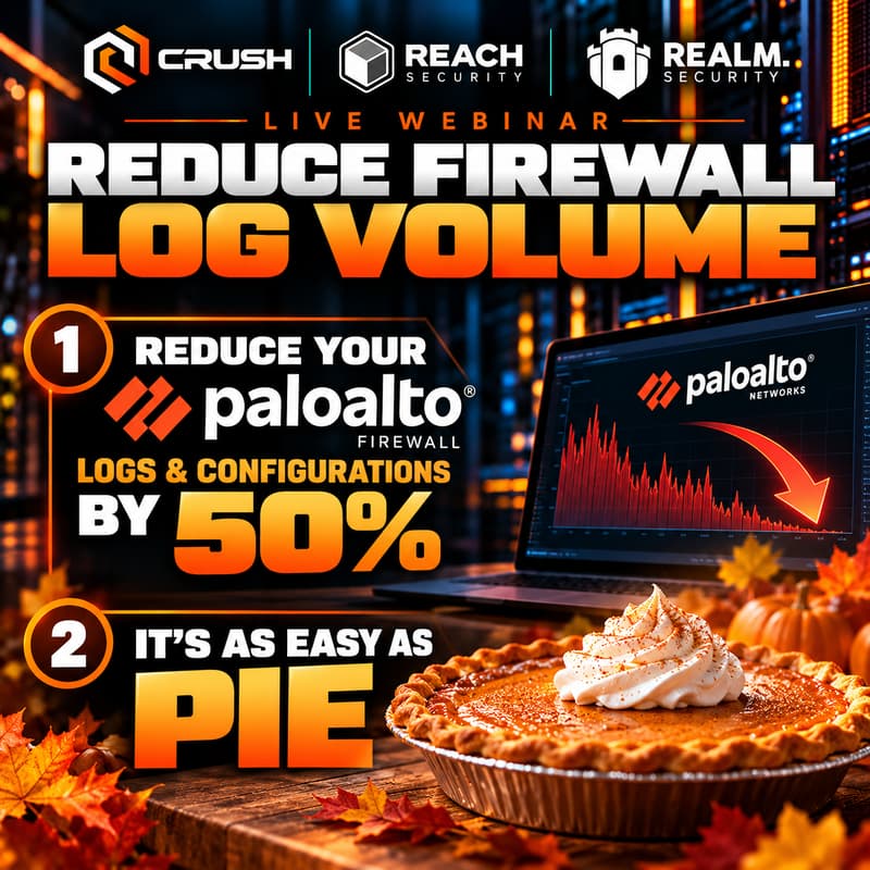 Cover Image for Reduce your Palo Alto logs and configurations by 50% with Crush Security, Realm Security, and Reach Security