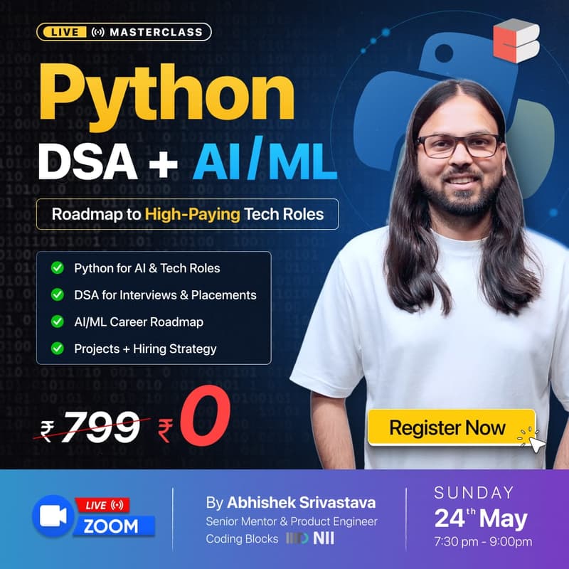 Cover Image for Python DSA + AI/ML: Roadmap to High-Paying Tech Roles ft. Abhishek Srivastava (IIIT Delhi, NII Japan)