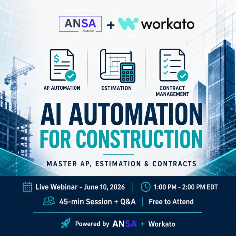 Cover Image for AI Orchestration for Engineering & Construction: Automate AP, Estimation & Contracts – Live Webinar
