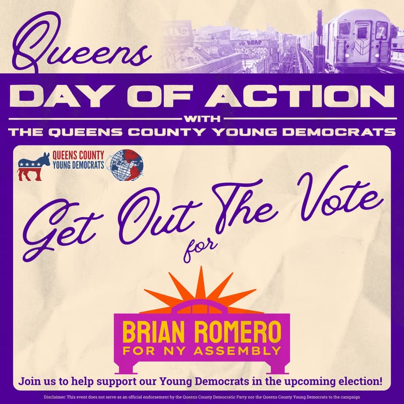 Cover Image for Brian Romero for Assembly Day of Action! | Queens Young Dems & QCYD Latino Caucus