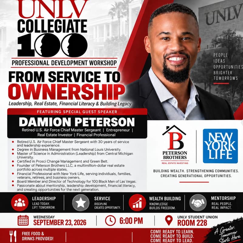 Cover Image for UNLV Collegiate 100 Professional Development Workshop with Damion Peterson: From Service to Ownership